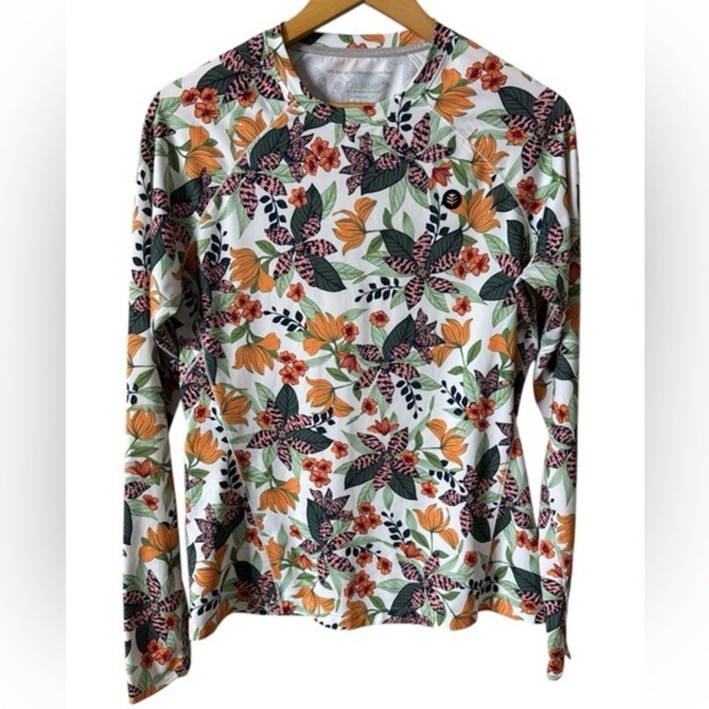 Coolibar UPF 50+ Floral Long Sleeve Sun Shirt Rash Guard‎ Top Size S